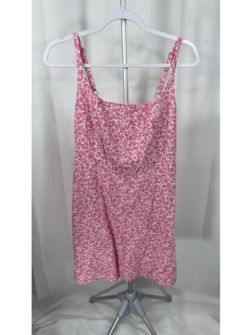 Old Navy Pink Floral Linen Cami Mini Dress M Smocked Square Neck Cottagecore